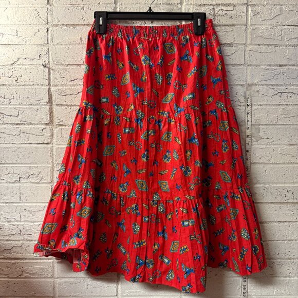 Vintage Cee Jay Sport Red Southwestern Print Tiered Skirt | Made in USA | Size M - Picture 6 of 9